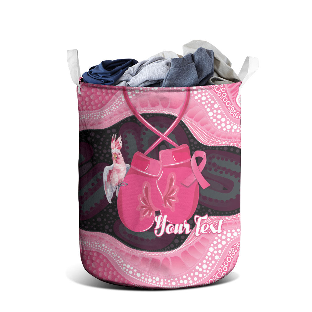 Personalised Australia Breast Cancer Support Laundry Basket Pink Cockatoo Fight Boxing Gloves Aboriginal Art