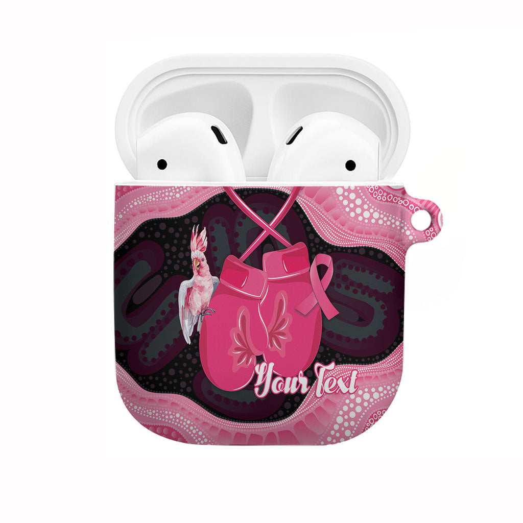 Personalised Australia Breast Cancer Support AirPods Case Pink Cockatoo Fight Boxing Gloves Aboriginal Art