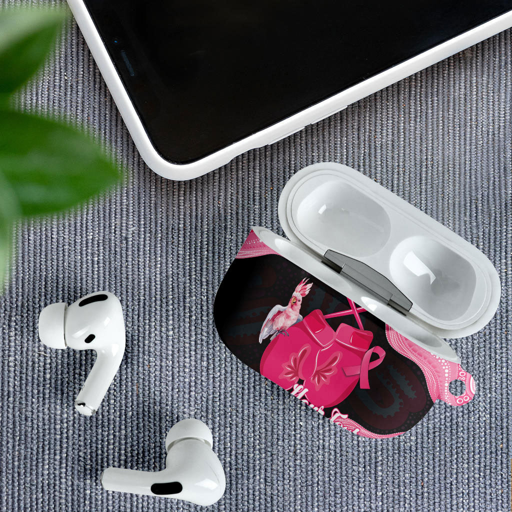 Personalised Australia Breast Cancer Support AirPods Case Pink Cockatoo Fight Boxing Gloves Aboriginal Art