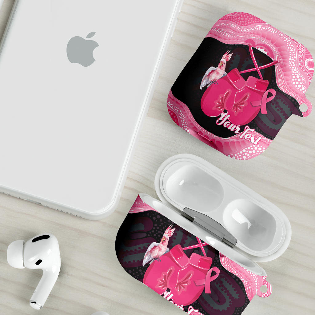 Personalised Australia Breast Cancer Support AirPods Case Pink Cockatoo Fight Boxing Gloves Aboriginal Art