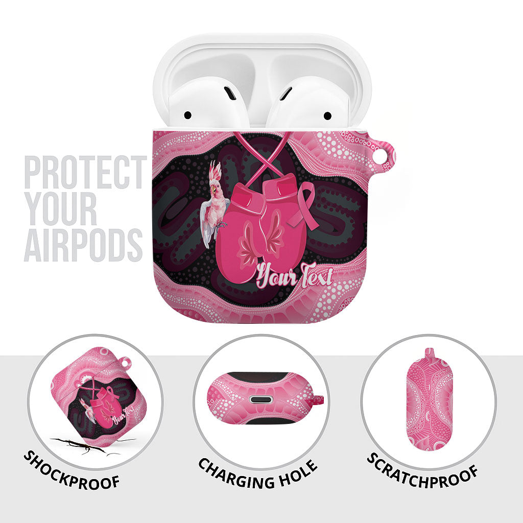 Personalised Australia Breast Cancer Support AirPods Case Pink Cockatoo Fight Boxing Gloves Aboriginal Art