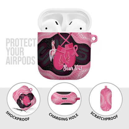Personalised Australia Breast Cancer Support AirPods Case Pink Cockatoo Fight Boxing Gloves Aboriginal Art