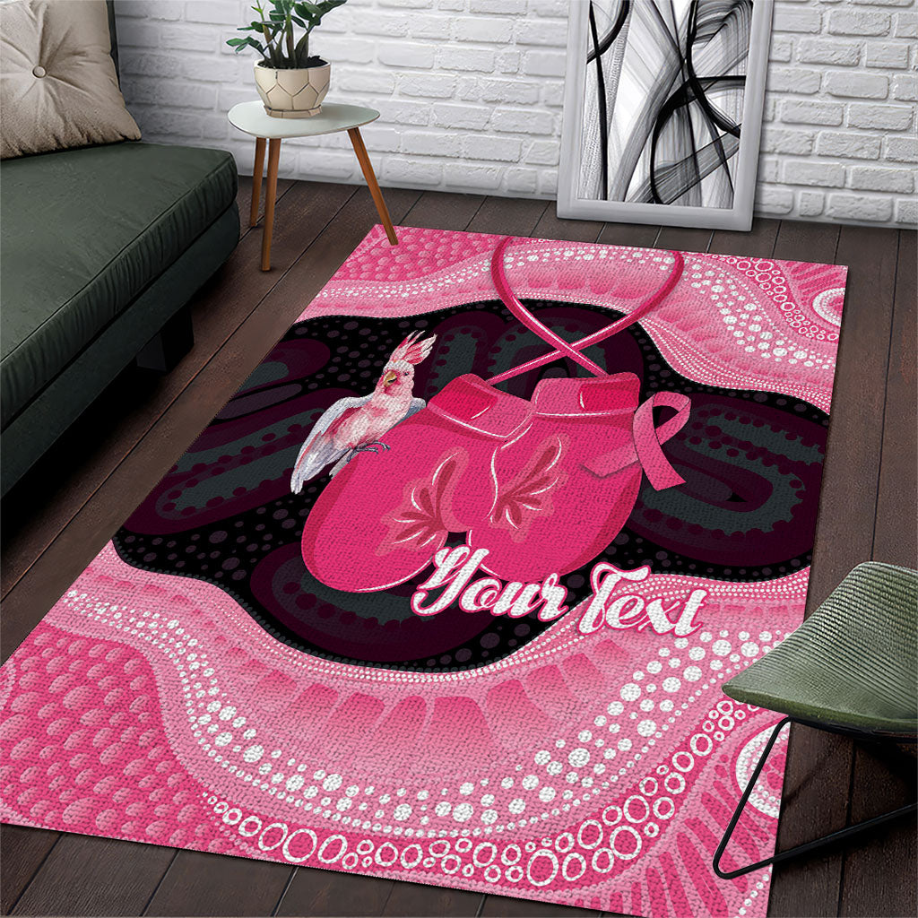 Personalised Australia Breast Cancer Support Area Rug Pink Cockatoo Fight Boxing Gloves Aboriginal Art