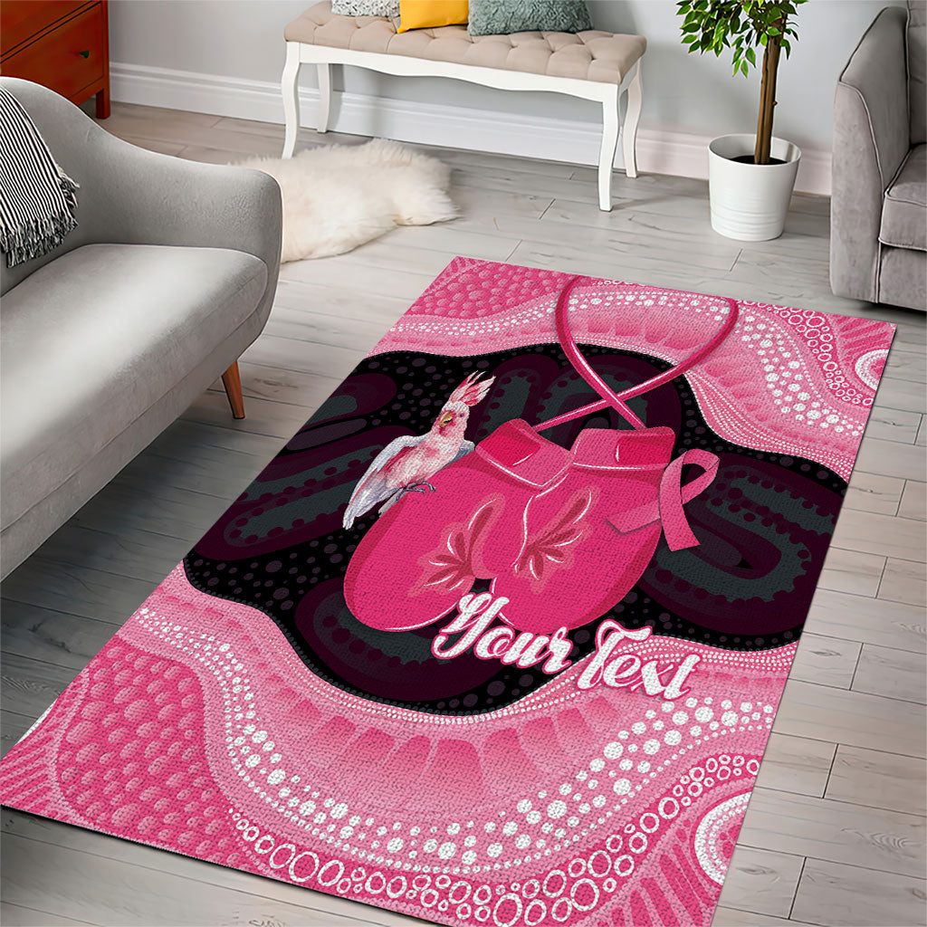 Personalised Australia Breast Cancer Support Area Rug Pink Cockatoo Fight Boxing Gloves Aboriginal Art