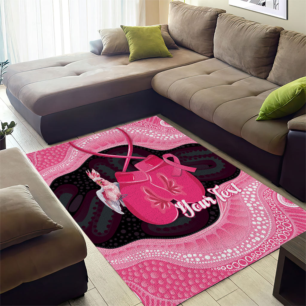 Personalised Australia Breast Cancer Support Area Rug Pink Cockatoo Fight Boxing Gloves Aboriginal Art