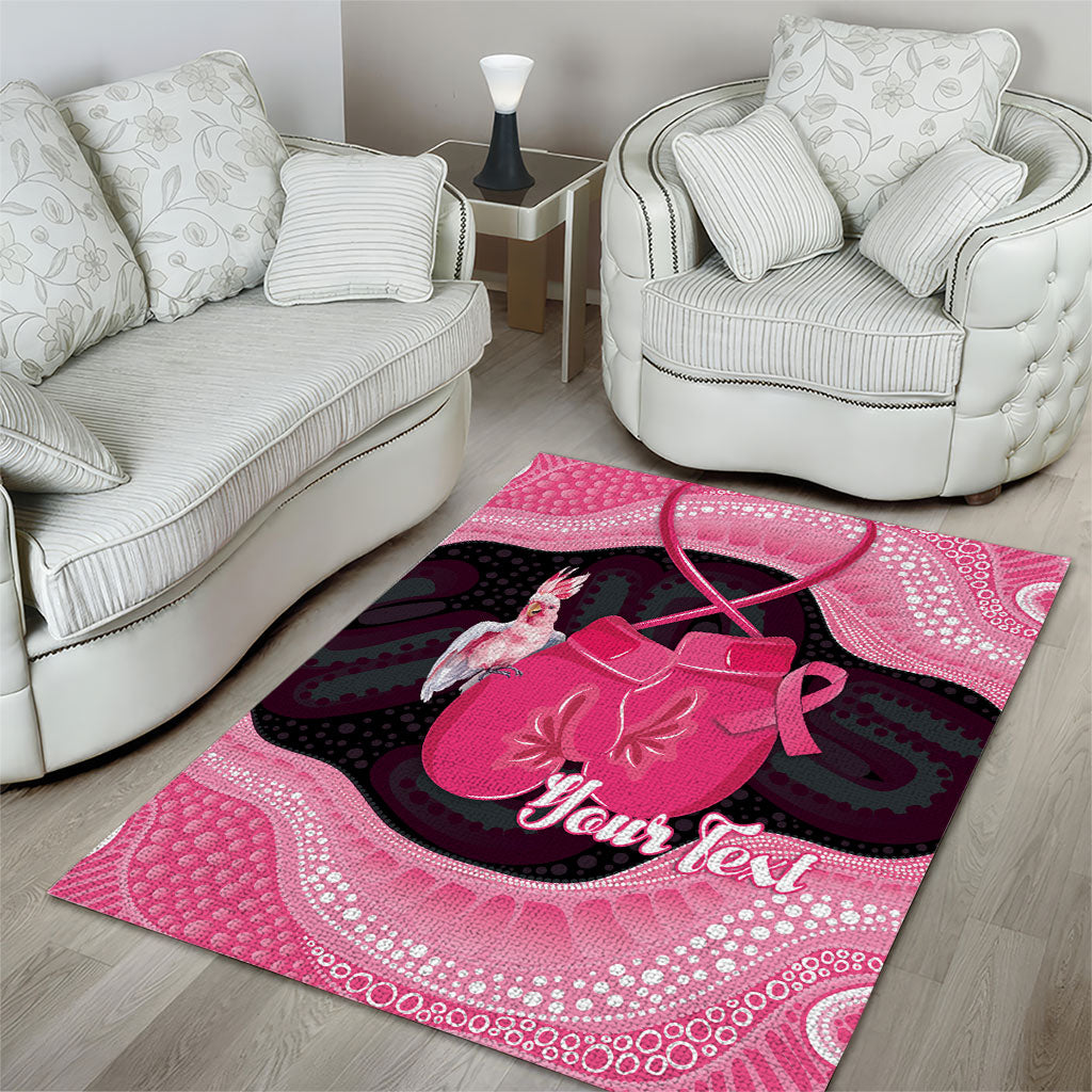 Personalised Australia Breast Cancer Support Area Rug Pink Cockatoo Fight Boxing Gloves Aboriginal Art