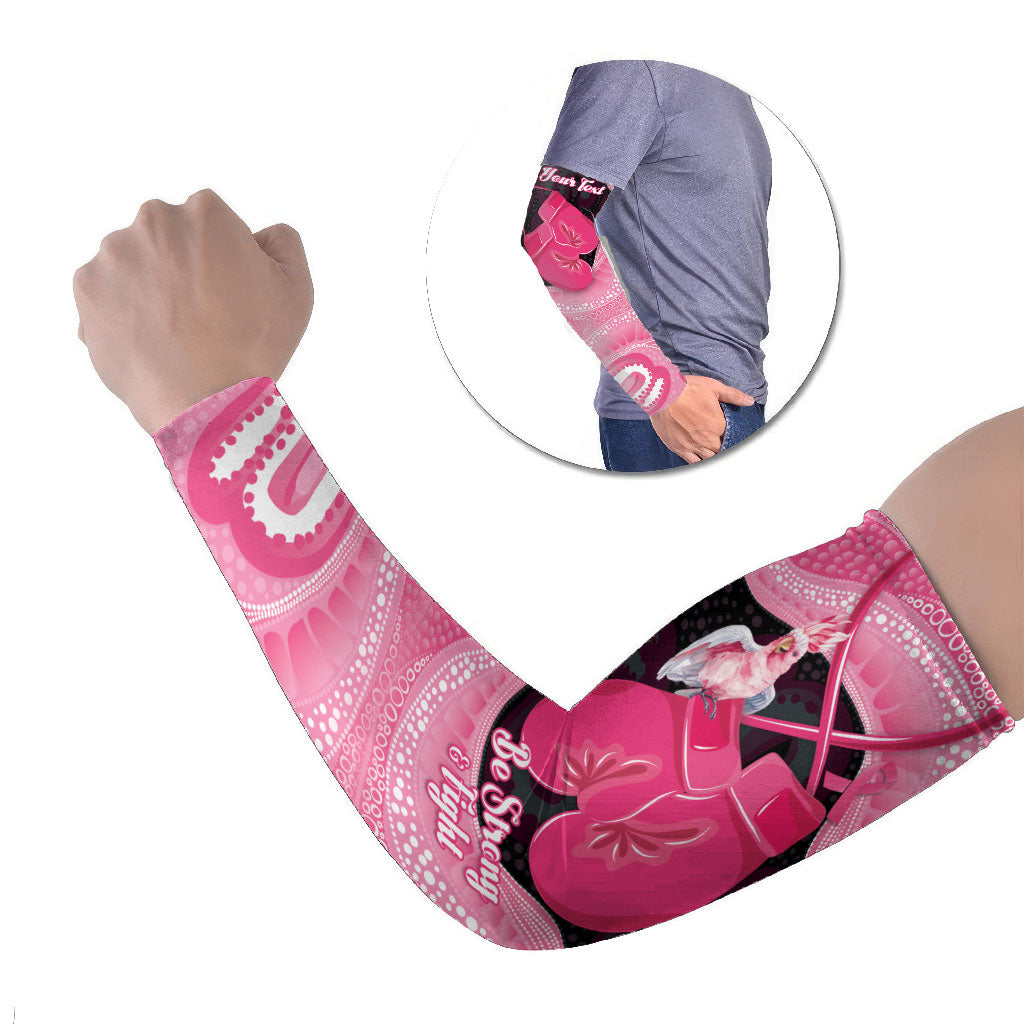 Personalised Australia Breast Cancer Support Arm Sleeves Pink Cockatoo Fight Boxing Gloves Aboriginal Art