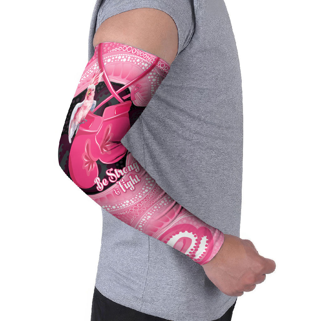 Personalised Australia Breast Cancer Support Arm Sleeves Pink Cockatoo Fight Boxing Gloves Aboriginal Art