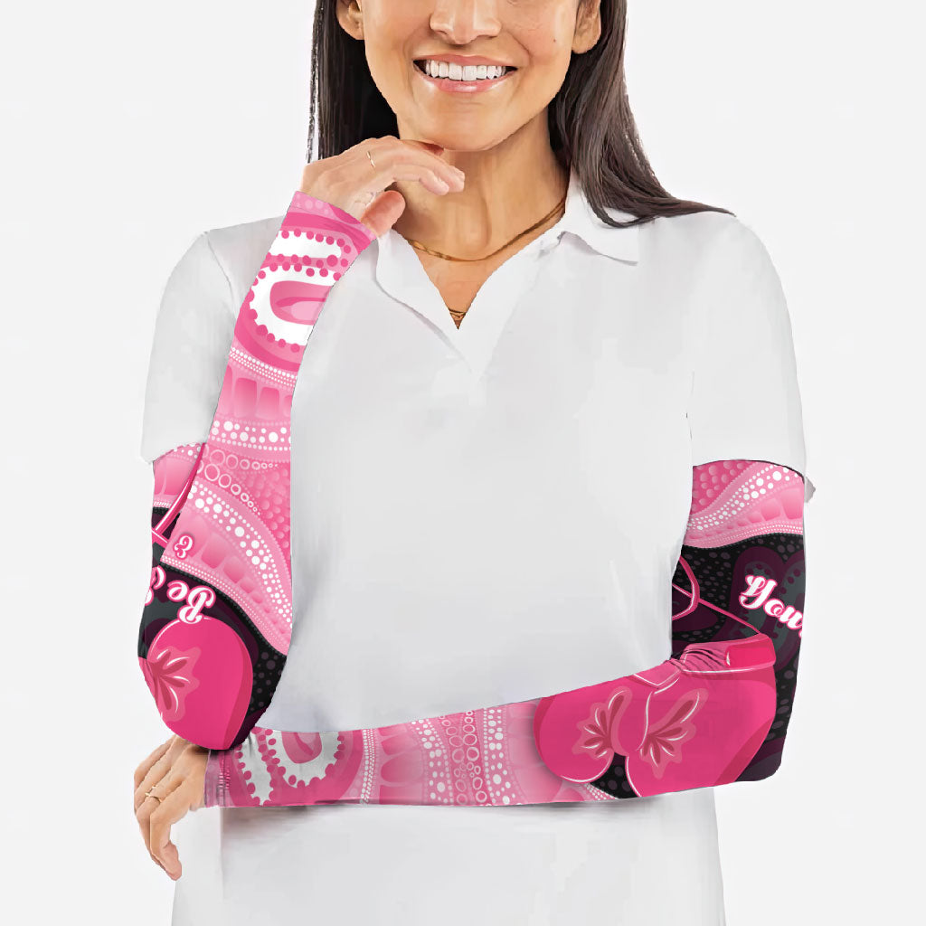 Personalised Australia Breast Cancer Support Arm Sleeves Pink Cockatoo Fight Boxing Gloves Aboriginal Art