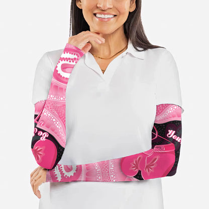 Personalised Australia Breast Cancer Support Arm Sleeves Pink Cockatoo Fight Boxing Gloves Aboriginal Art