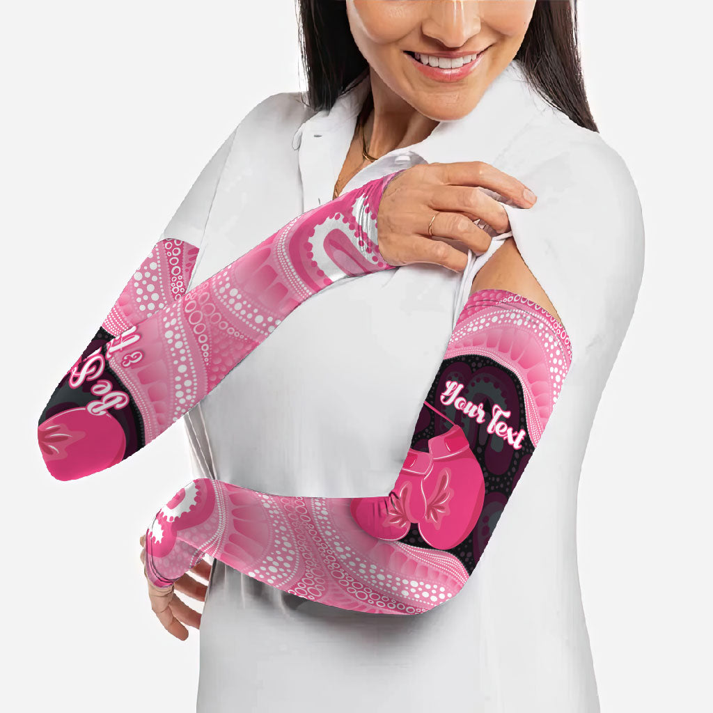 Personalised Australia Breast Cancer Support Arm Sleeves Pink Cockatoo Fight Boxing Gloves Aboriginal Art