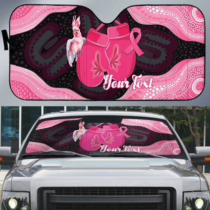 Personalised Australia Breast Cancer Support Auto Sun Shade Pink Cockatoo Fight Boxing Gloves Aboriginal Art