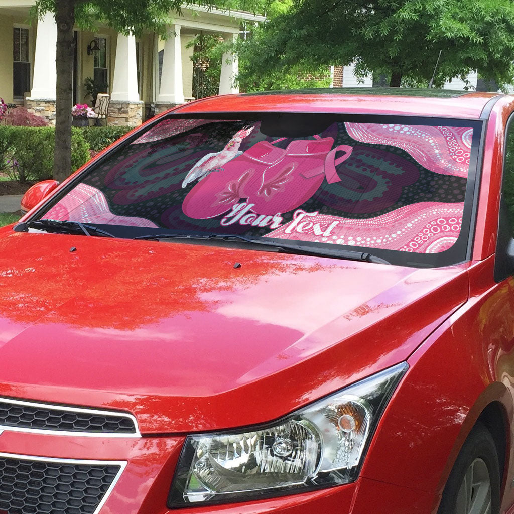 Personalised Australia Breast Cancer Support Auto Sun Shade Pink Cockatoo Fight Boxing Gloves Aboriginal Art