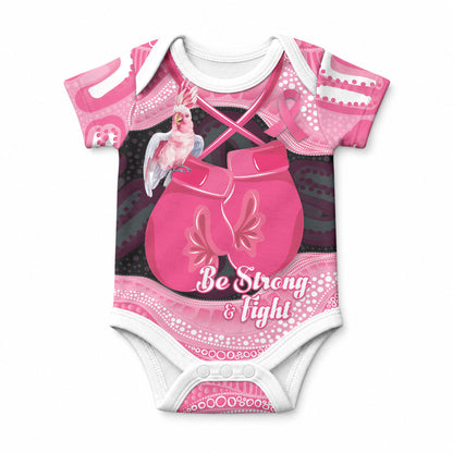 Personalised Australia Breast Cancer Support Baby Onesie Pink Cockatoo Fight Boxing Gloves Aboriginal Art