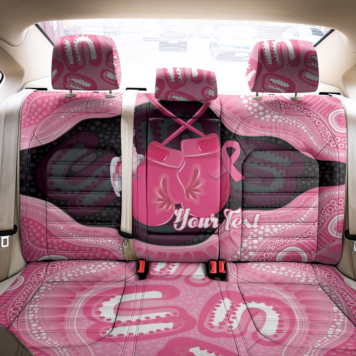 Personalised Australia Breast Cancer Support Back Car Seat Cover Pink Cockatoo Fight Boxing Gloves Aboriginal Art