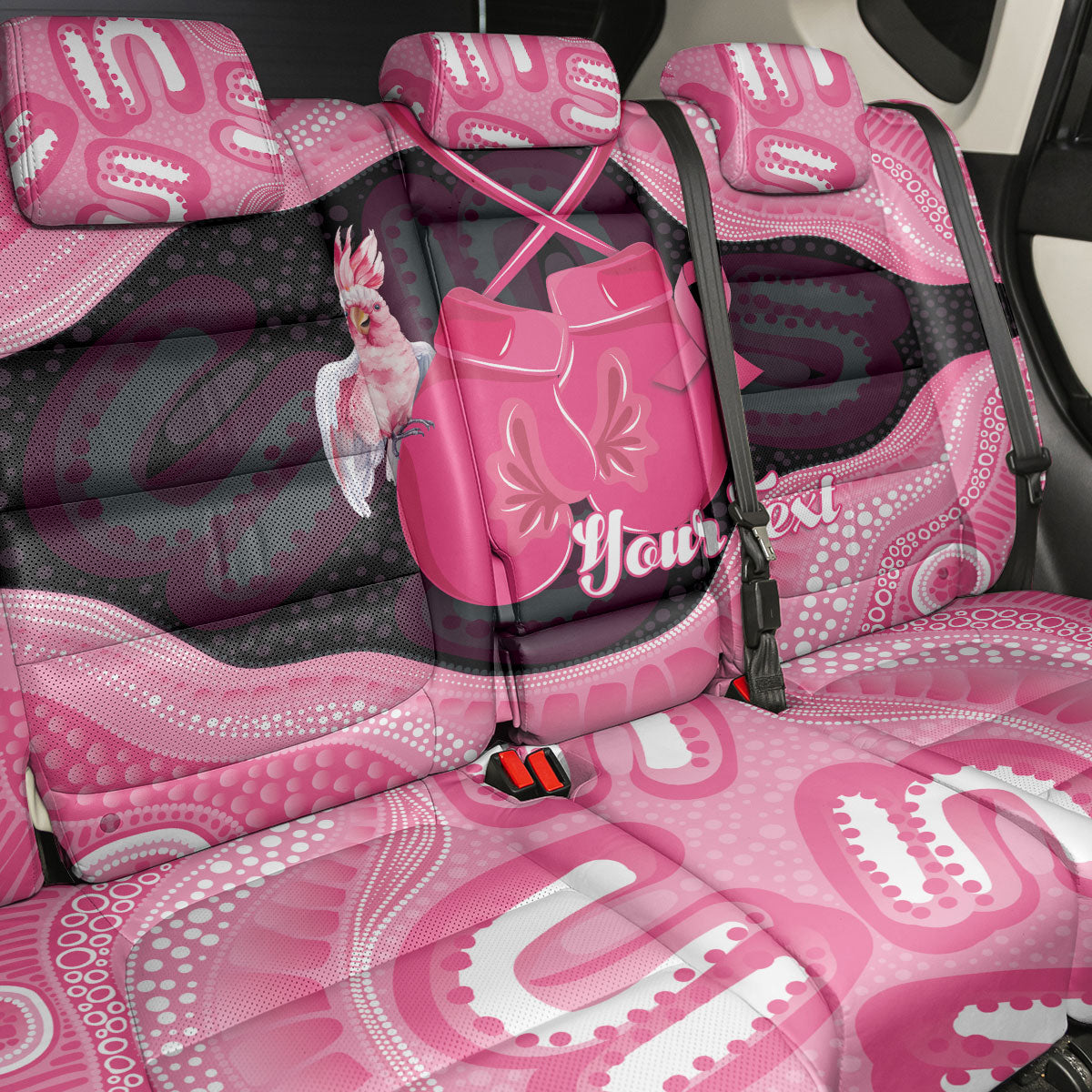 Personalised Australia Breast Cancer Support Back Car Seat Cover Pink Cockatoo Fight Boxing Gloves Aboriginal Art