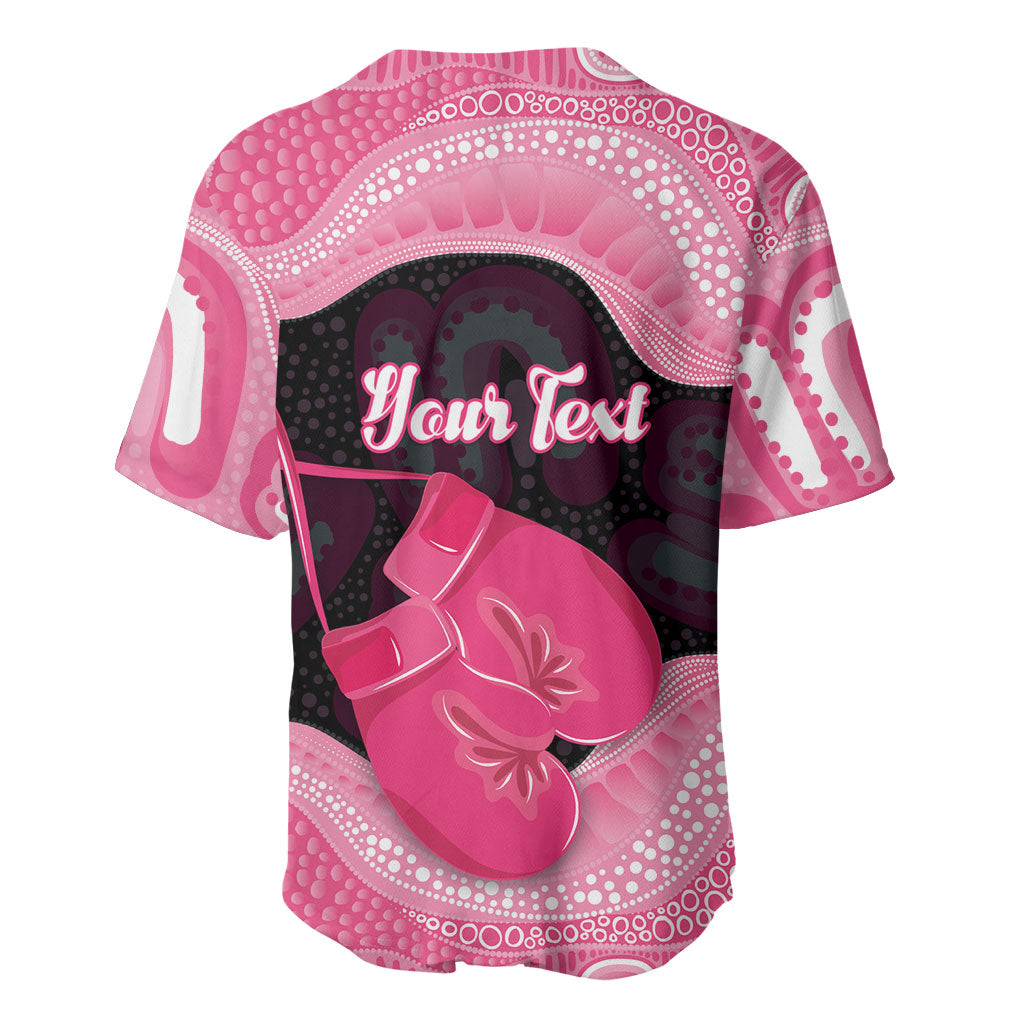 Personalised Australia Breast Cancer Support Baseball Jersey Pink Cockatoo Fight Boxing Gloves Aboriginal Art
