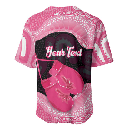 Personalised Australia Breast Cancer Support Baseball Jersey Pink Cockatoo Fight Boxing Gloves Aboriginal Art