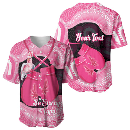 Personalised Australia Breast Cancer Support Baseball Jersey Pink Cockatoo Fight Boxing Gloves Aboriginal Art