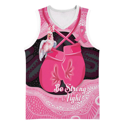 Personalised Australia Breast Cancer Support Basketball Jersey Pink Cockatoo Fight Boxing Gloves Aboriginal Art