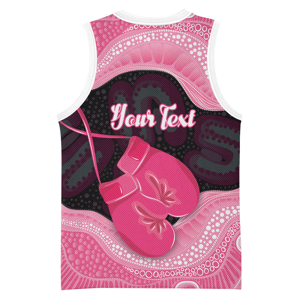 Personalised Australia Breast Cancer Support Basketball Jersey Pink Cockatoo Fight Boxing Gloves Aboriginal Art