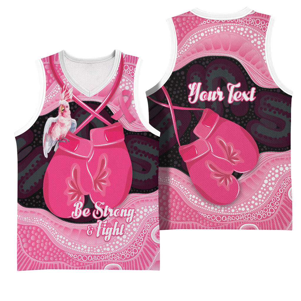 Personalised Australia Breast Cancer Support Basketball Jersey Pink Cockatoo Fight Boxing Gloves Aboriginal Art