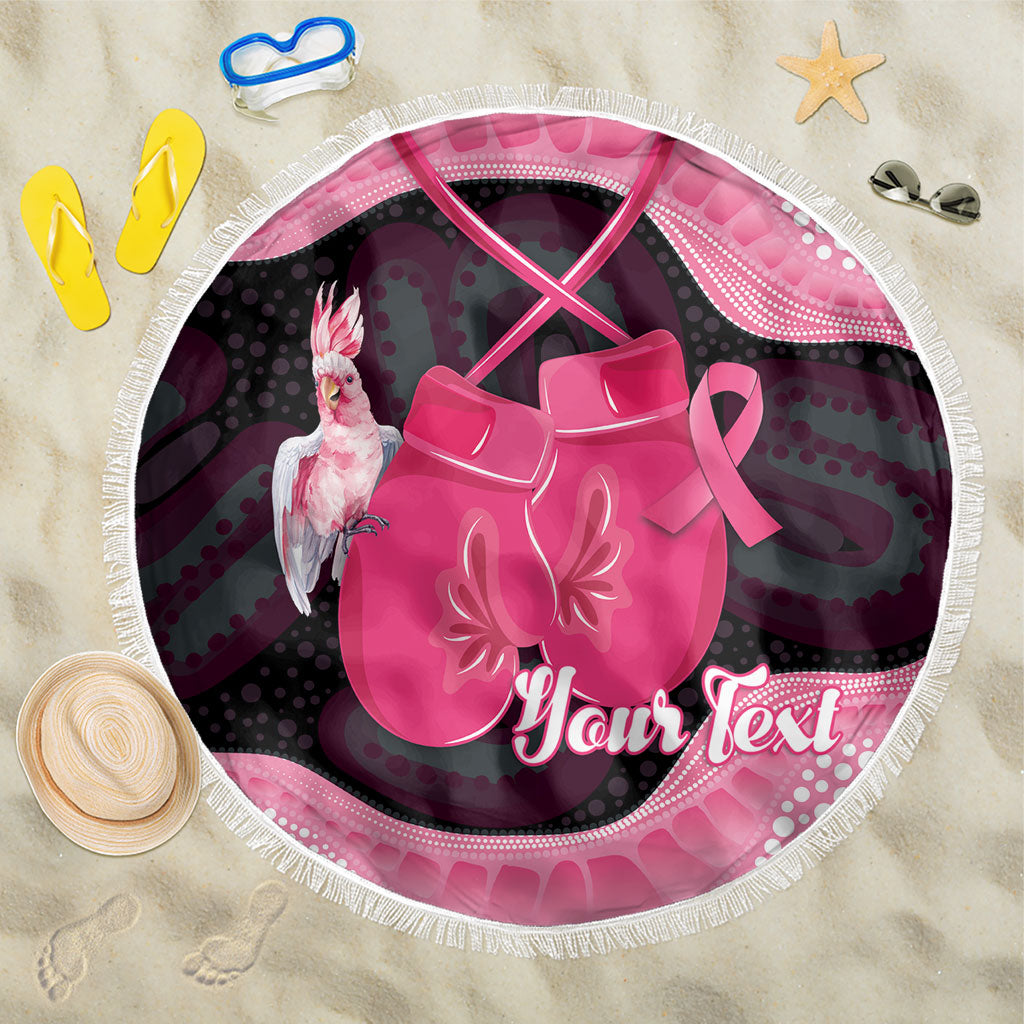 Personalised Australia Breast Cancer Support Beach Blanket Pink Cockatoo Fight Boxing Gloves Aboriginal Art
