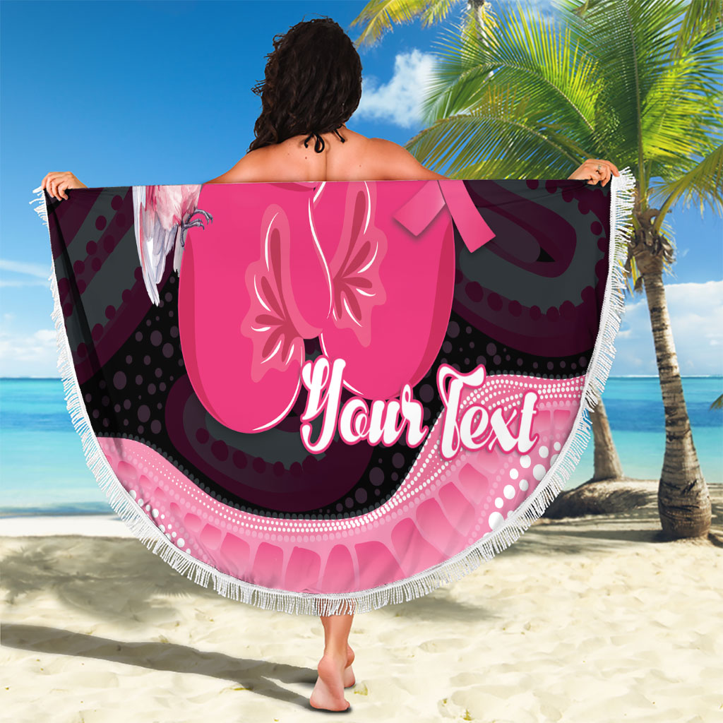 Personalised Australia Breast Cancer Support Beach Blanket Pink Cockatoo Fight Boxing Gloves Aboriginal Art