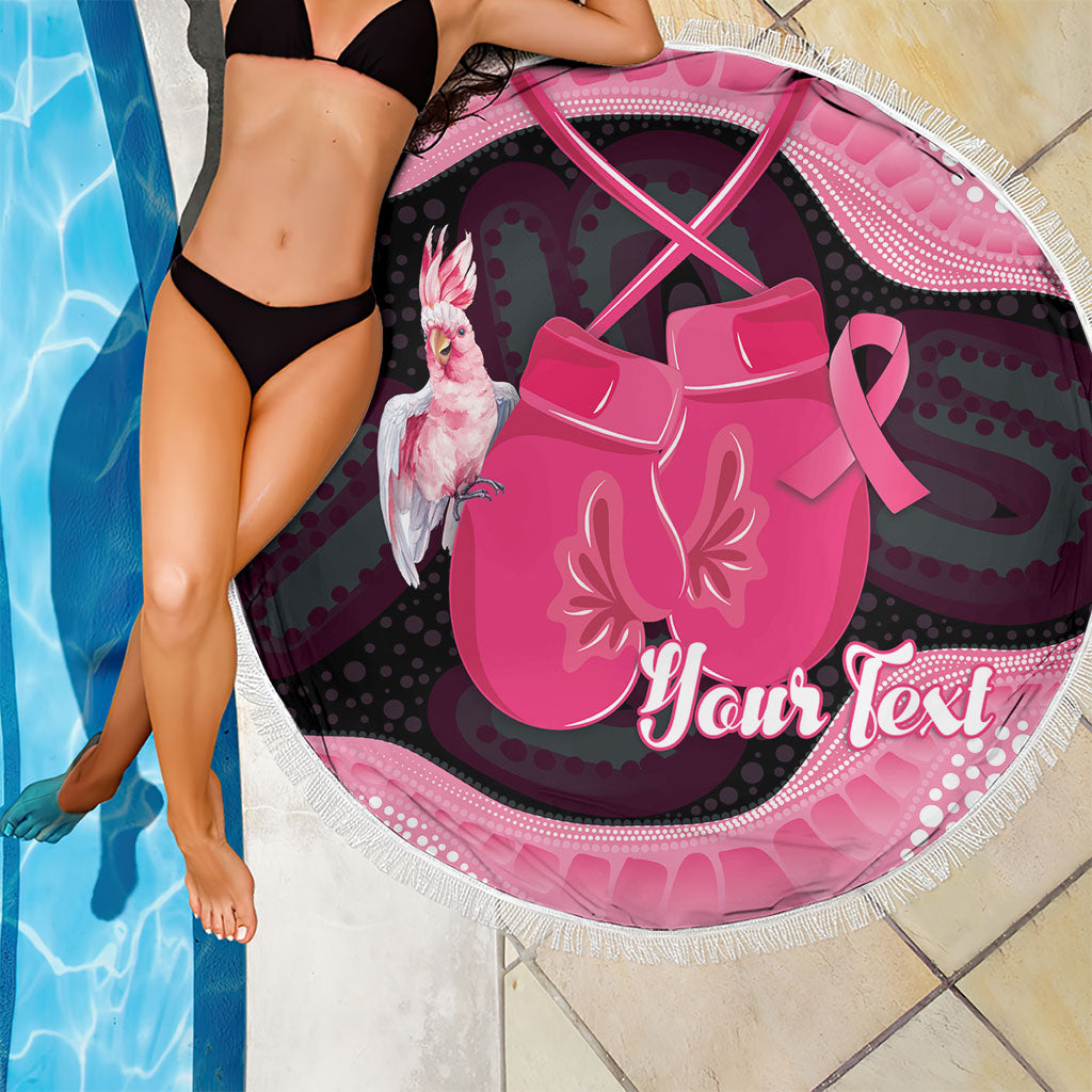 Personalised Australia Breast Cancer Support Beach Blanket Pink Cockatoo Fight Boxing Gloves Aboriginal Art