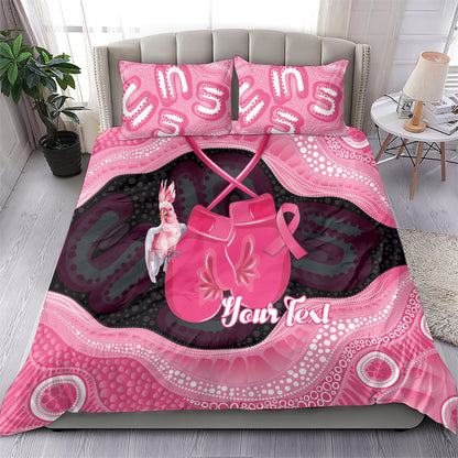 Personalised Australia Breast Cancer Support Bedding Set Pink Cockatoo Fight Boxing Gloves Aboriginal Art