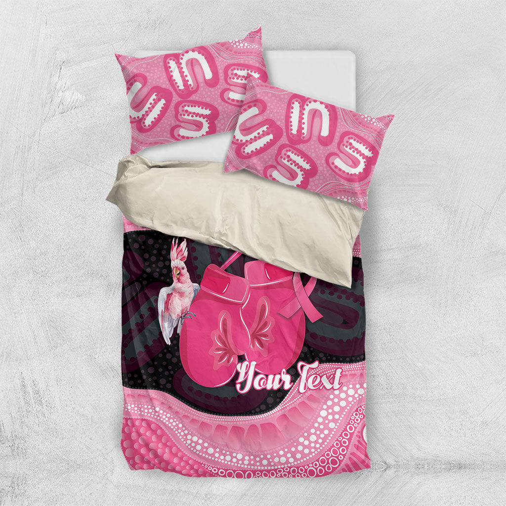 Personalised Australia Breast Cancer Support Bedding Set Pink Cockatoo Fight Boxing Gloves Aboriginal Art