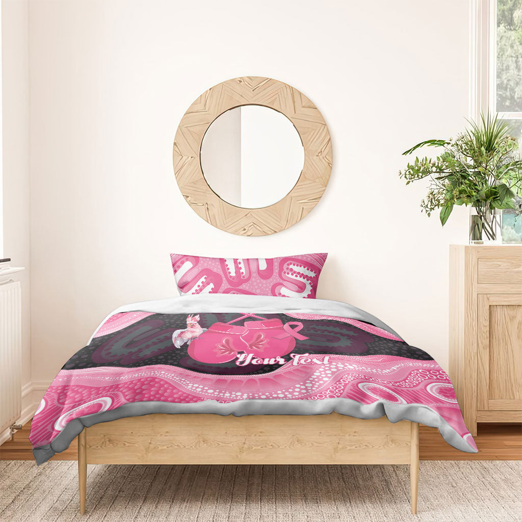 Personalised Australia Breast Cancer Support Bedding Set Pink Cockatoo Fight Boxing Gloves Aboriginal Art