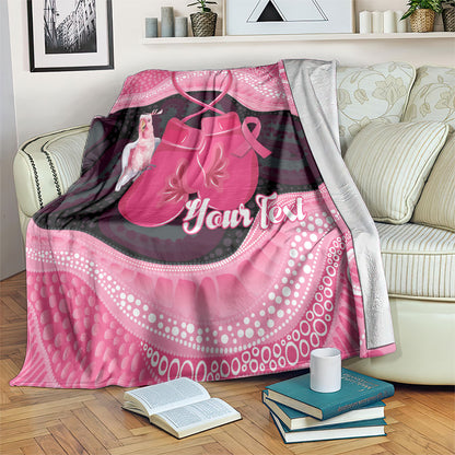 Personalised Australia Breast Cancer Support Blanket Pink Cockatoo Fight Boxing Gloves Aboriginal Art