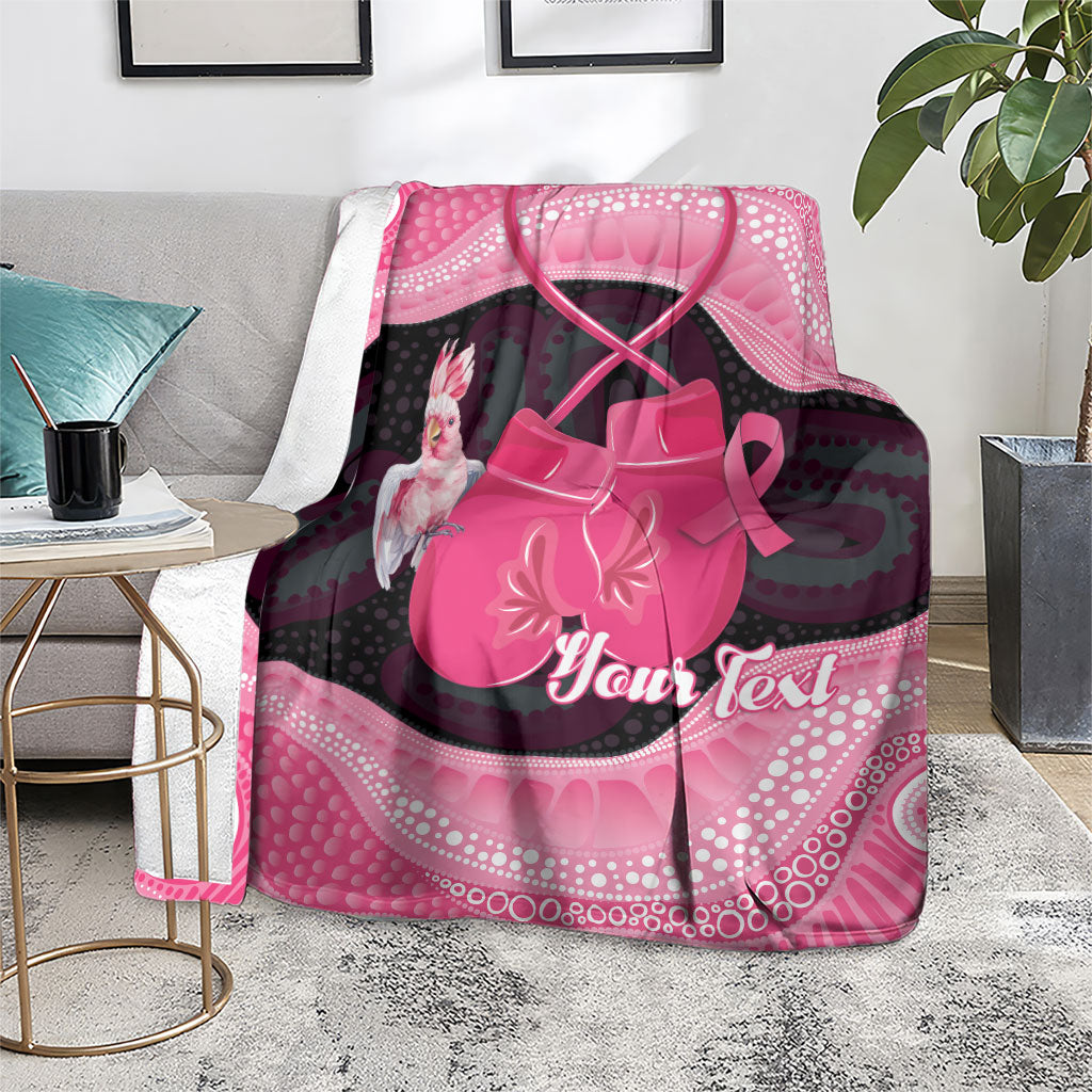 Personalised Australia Breast Cancer Support Blanket Pink Cockatoo Fight Boxing Gloves Aboriginal Art