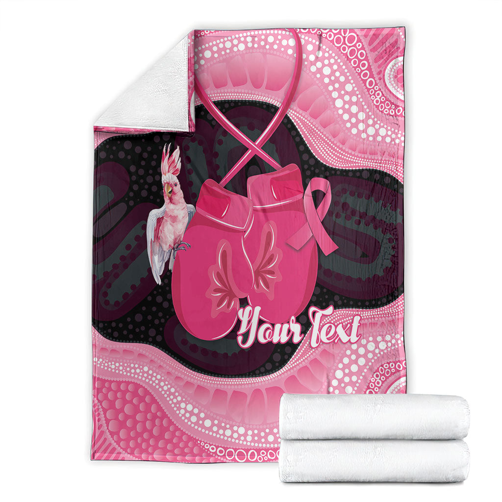 Personalised Australia Breast Cancer Support Blanket Pink Cockatoo Fight Boxing Gloves Aboriginal Art