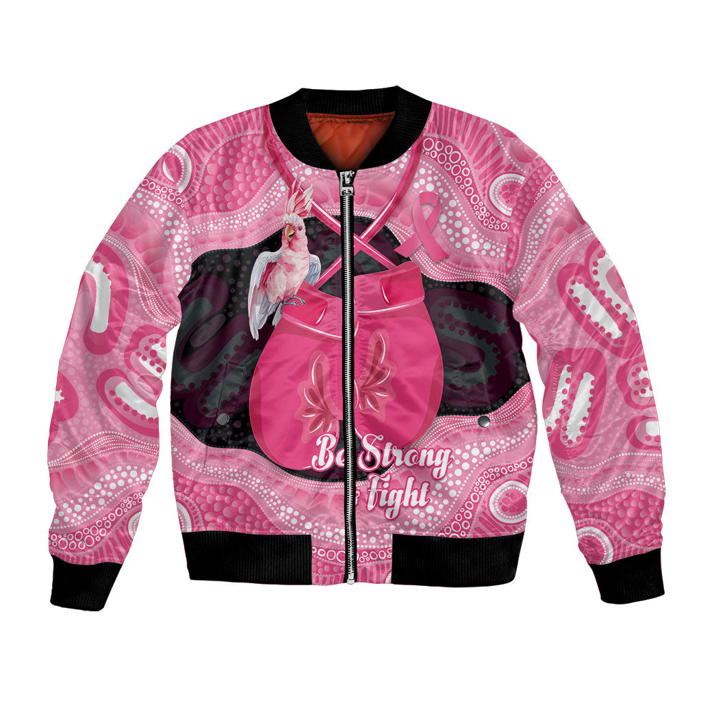 Personalised Australia Breast Cancer Support Bomber Jacket Pink Cockatoo Fight Boxing Gloves Aboriginal Art