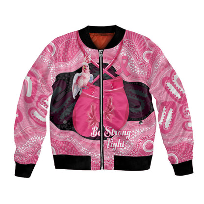 Personalised Australia Breast Cancer Support Bomber Jacket Pink Cockatoo Fight Boxing Gloves Aboriginal Art