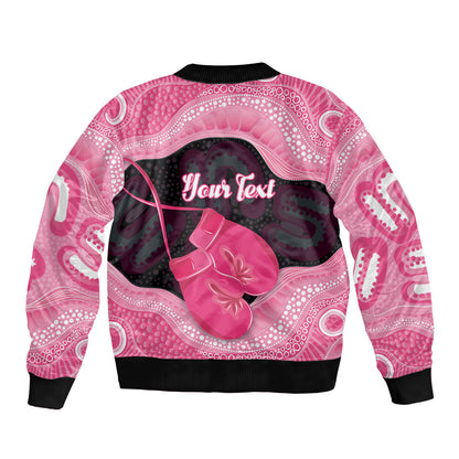 Personalised Australia Breast Cancer Support Bomber Jacket Pink Cockatoo Fight Boxing Gloves Aboriginal Art