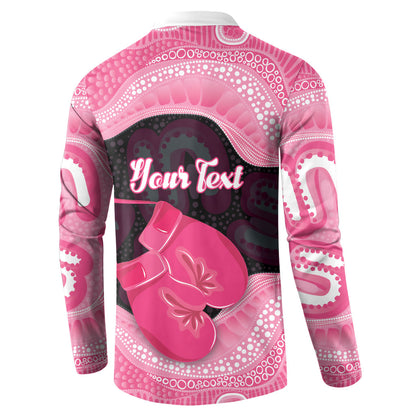 Personalised Australia Breast Cancer Support Button Sweatshirt Pink Cockatoo Fight Boxing Gloves Aboriginal Art