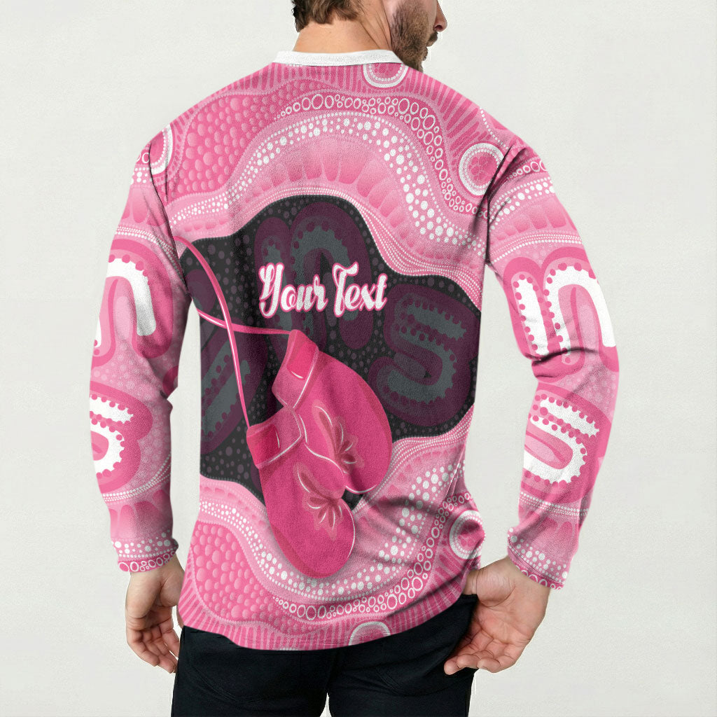 Personalised Australia Breast Cancer Support Button Sweatshirt Pink Cockatoo Fight Boxing Gloves Aboriginal Art