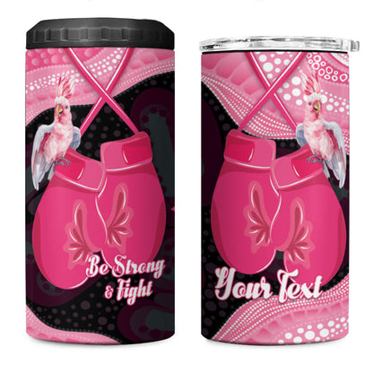 Personalised Australia Breast Cancer Support 4 in 1 Can Cooler Tumbler Pink Cockatoo Fight Boxing Gloves Aboriginal Art