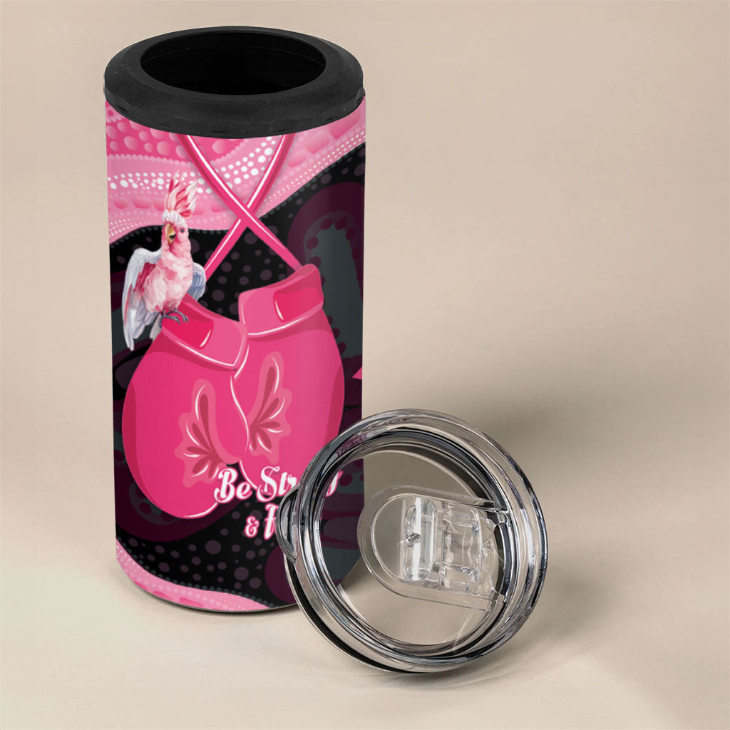 Personalised Australia Breast Cancer Support 4 in 1 Can Cooler Tumbler Pink Cockatoo Fight Boxing Gloves Aboriginal Art