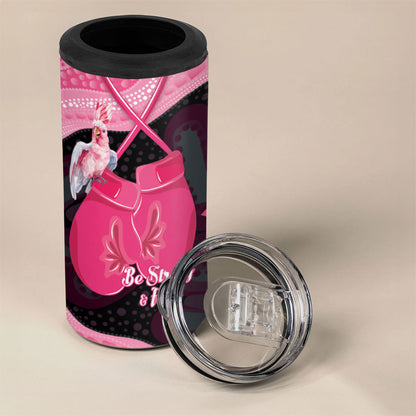 Personalised Australia Breast Cancer Support 4 in 1 Can Cooler Tumbler Pink Cockatoo Fight Boxing Gloves Aboriginal Art
