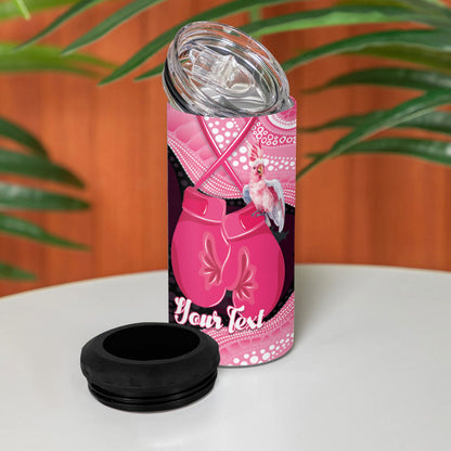 Personalised Australia Breast Cancer Support 4 in 1 Can Cooler Tumbler Pink Cockatoo Fight Boxing Gloves Aboriginal Art