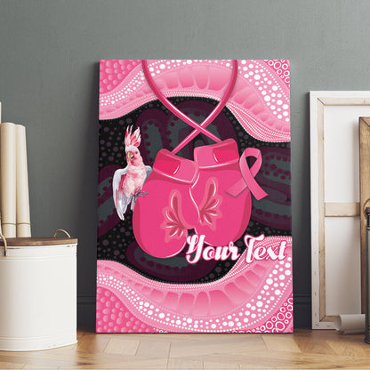 Personalised Australia Breast Cancer Support Canvas Wall Art Pink Cockatoo Fight Boxing Gloves Aboriginal Art