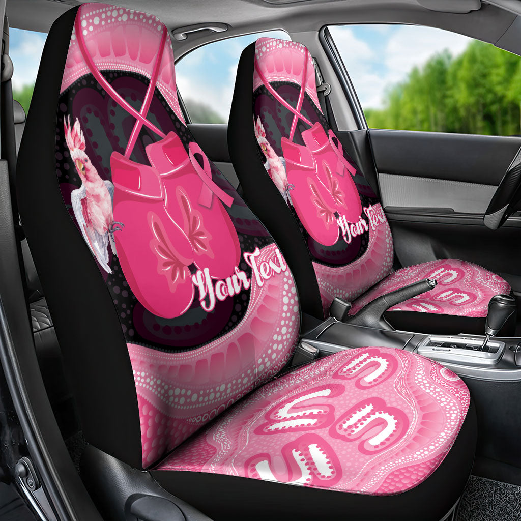Personalised Australia Breast Cancer Support Car Seat Cover Pink Cockatoo Fight Boxing Gloves Aboriginal Art