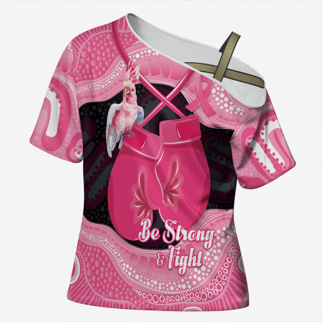 Personalised Australia Breast Cancer Support Cross Shoulder Shirt Pink Cockatoo Fight Boxing Gloves Aboriginal Art