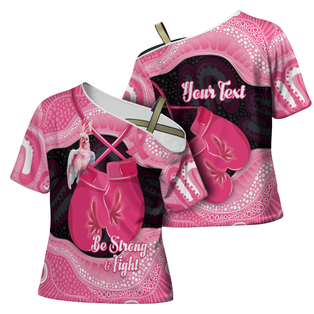 Personalised Australia Breast Cancer Support Cross Shoulder Shirt Pink Cockatoo Fight Boxing Gloves Aboriginal Art