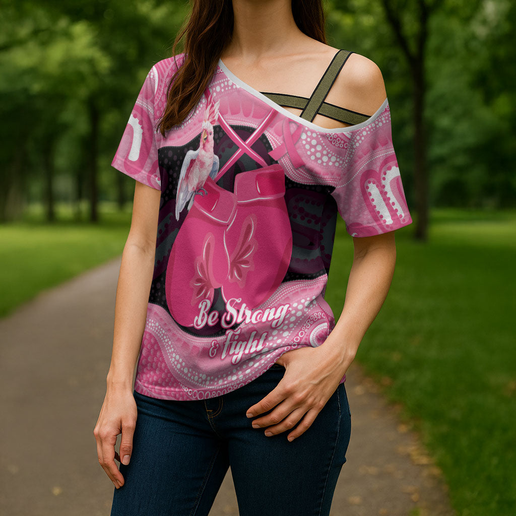 Personalised Australia Breast Cancer Support Cross Shoulder Shirt Pink Cockatoo Fight Boxing Gloves Aboriginal Art