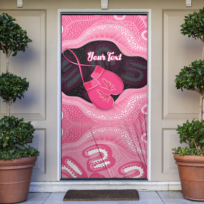 Personalised Australia Breast Cancer Support Door Cover Pink Cockatoo Fight Boxing Gloves Aboriginal Art